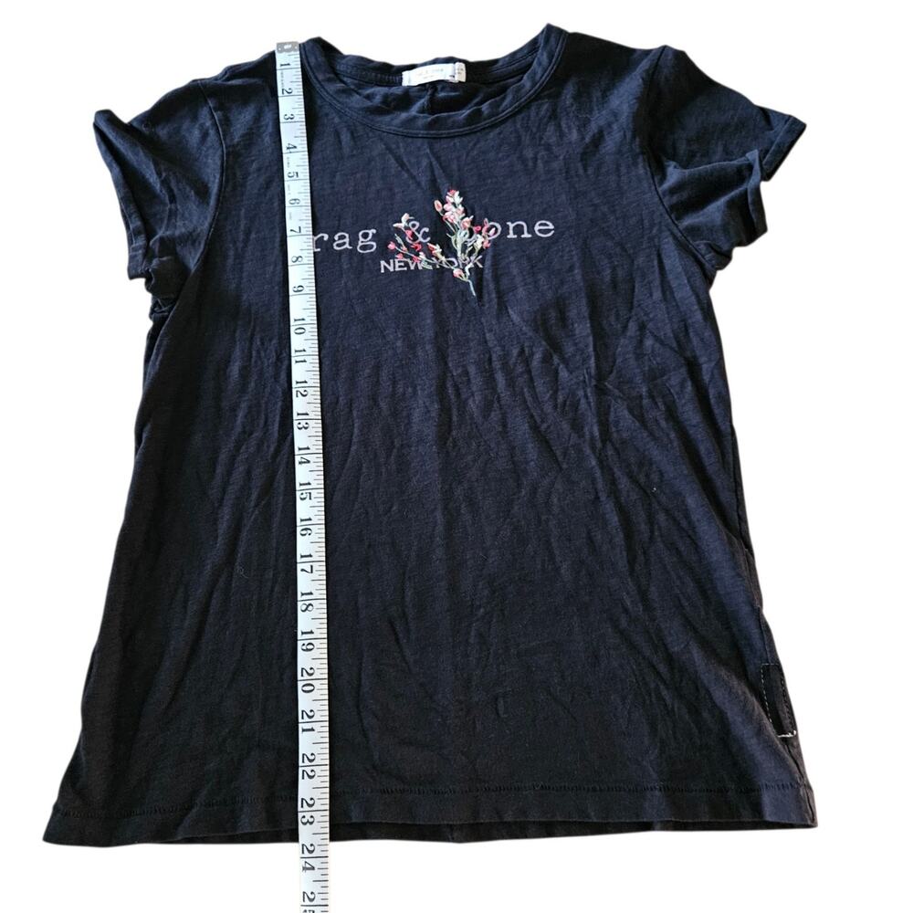 Women's Rag & Bone Black Embroidered Bouquet Logo Short Sleeve T-Shirt Medium - Picture 9 of 11